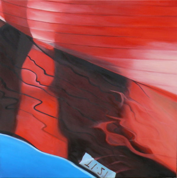 Red boat reflection